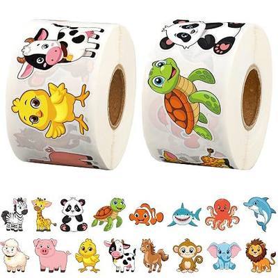 1200 Pcs Animal Stickers Roll 1.5'' Cute Cartoon Animals Self-Adhesive Sticker Labels 16 Designs Farm Ocean Safari Animal Incentive Decals for School Classroom Teacher Reward Gift Envelope Party Decor