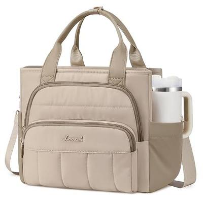 LOVEVOOK Lunch Box for Women, Puffer Lunch Bag with Wide Opening,13L, Khaki | Lightweight丨Large Cup Holder丨Double Front Pockets 丨Adjustable Strap丨Waterproof丨Leakproof丨for Work, Office & Picnic