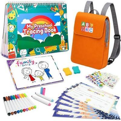Juboury Busy Book for Toddlers 3-5 with Storage Backpack,Whiteboard | Drawing Supplies,Eraser,Journal stickers, encouragement stickers