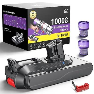 10000mAh 25.2V V11 Battery Replacement Click-in for Dyson V11 V15, 80+ Min Runtime, Compatible with Animal Absolute Torque Drive SV15-SV47, Switch Lock Clip, 2-Yr Warranty (Not Screw-in)