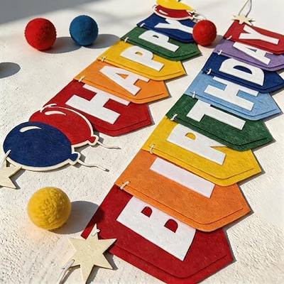 Felt Happy Birthday Banner – Pre-Strung, Easy-to-Hang Birthday Banner, Party Banners for Women, Girls, Boys, Men & Pets (Rainbow)