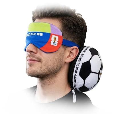World Cup Gear, 2-in-1 Travel Pillow with Eye Mask, Neck Pillow with FIFA Mini Soccer Ball Design, Polyester Plush Fabric, Ideal for Traveling, Car, Train