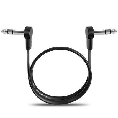 TRS Stereo Flat Patch Cables 18 in | 1/4" Right Angle Male-to-Male Connector for Effct Pedal, Low Profile, Save More Space Pedals Board, Black