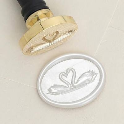 UNIQOOO Lovebird Swans Wax Seal Stamp with Wooden Handle – 3D Heart-Shaped Brass Stamp for Wedding Invitations, Envelopes, Gift Wrapping & DIY Crafts