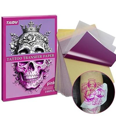 2026 New Tattoo Transfer Paper - 100 Sheets of A4 Size, Heat-Sensitive Tattoo Transfer Paper, Suitable for Tattoo Transfer Kits (100 Pink Ones)