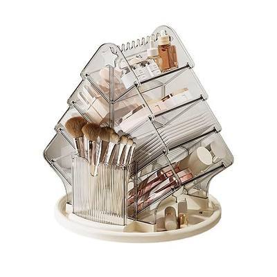 360° Rotating Makeup Organizer for Vanity Countertop, Cosmetics Organizer | Large Clear Cosmetic Storage with Brush Holder, Multi-Tier Skincare Organizer Vanity Bathroom Countertop Organizer Great Gift