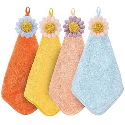 4PCS Hand Towels with Hanging Loop, Super Soft Microfiber Coral Velvet Hanging Hands Dry Towels Hangin Hand Towel Quick Dry Cleaning Cloths for Kitchen Bathroom Super Absorbent