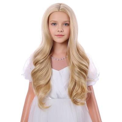 Kids Mixed Blonde Long Wig Girls Blonde Curly Wavy Wigs | Child Blonde Middle Part Wig,Heat Resistant,Synthetic Fiber,Daily Party Halloween Wigs