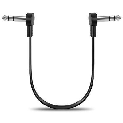 TRS Stereo Flat Patch Cables 12 in | 1/4" Right Angle Male-to-Male Connector for Effct Pedal, Low Profile, Save More Space Pedals Board, Black