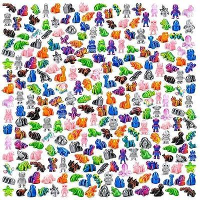 200 Pcs 3D Printed Animals Mini Figure Set(Random Color) | Bulk Mini Figure Collection, Articulated Wildlife & Mythical Creatures, Desktop Decor Party Favor Classroom Prizes