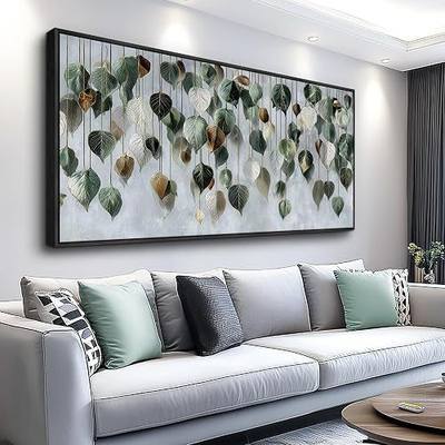 hyidecorart Framed Canvas Wall Art,Tropical Green Leaf Pictures,Boho Wall Art for Living Room,Nature Botanical Painting Prints Artwork,Modern Minimalist Wall Decor for Bedroom Office Decoration 20x40