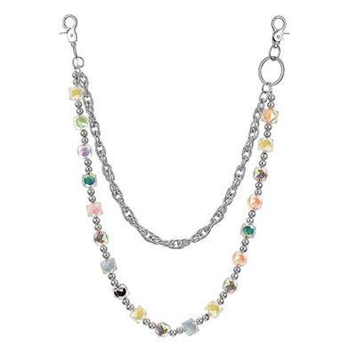 Double Layered Colorful Candies Cube Beaded Bag Charm for Women | 24 In Big Silver Acrylic Bag Chain - Y2K Cute Crystal Purse Chain for Handbags,Aesthetic Designer Gift Accessories Jewelry