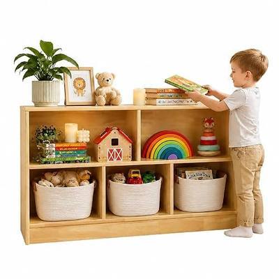 Montessori Shelf for Toys, 43" L Rubber Wood 2-Tier Toy Storage | Montessori Bookshelf for Kids Rooms, Playroom, Nursery,Classroom, Kindergarten