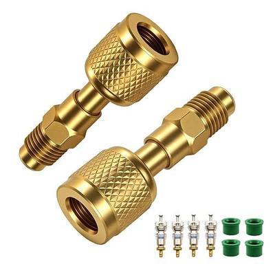 R32 R454B Brass Adapter, 1/4 Inch Female to 1/4 Inch Male Reverse Thread,for R-454B/R-32 A2L Refrigerant Adapter Set Tanks (2 Pack Straight Adapters) (2 Pack Straight Adapters)