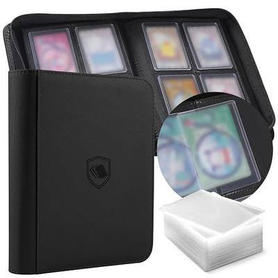 Top Loader Binder 4 Pocket, Holds 128 Toploaders, 100 Toploaders INCLUDED | Toploader Binder for 3" x 4" Rigid Toploaders, Trading Card Binder for TCG, MTG, Sports Cards, PU Leather Cover, Side Loading