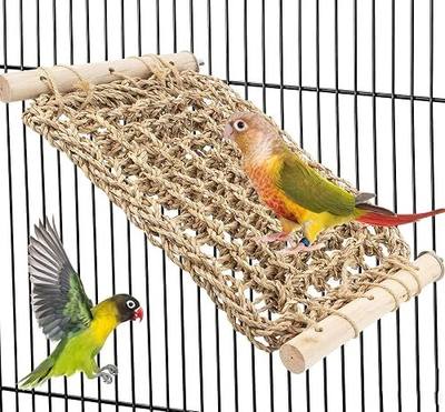 Green Cheek Conure Toys Ladder Perch for Cage Seagrass Mat | 14" ×7.8 " Natural Grass Ladder Bridge Exercise Stands, Parrot Woven Net Hammock, Parakeet Climbing Rope Ladder for Budgie