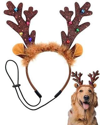 Dog Antlers Costume Dog Costume Dog Reindeer Antlers Dog Christmas Costume | Lightweight Dog Christmas Headband for Medium Large Dog Reindeer Costume Reindeer Ears Outfit for Dogs with Bells