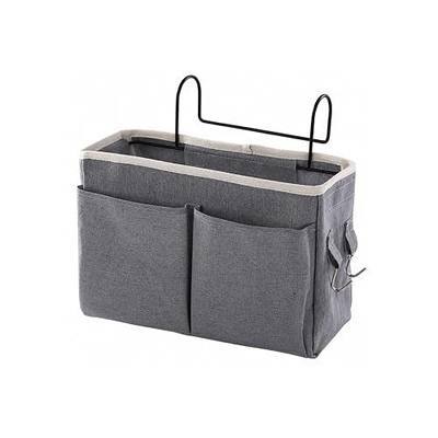 Bedside Caddy Organizer Hanging Storage Basket with Large Pockets & Hooks, Heavy-Duty Canvas Bedside Organizer for Bunk Beds, Dorm Rooms, Hospital Beds & Small Spaces (Gray)