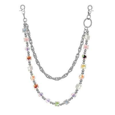 Double Layered Colorful Candies Cube Beaded Bag Charm for Women | 24 In Big Silver Acrylic Bag Chain - Y2K Cute Crystal Purse Chain for Handbags,Aesthetic Designer Gift Accessories Jewelry