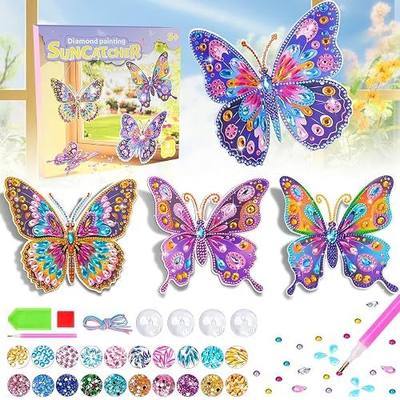 LCOZX 4 Pack Butterfly Diamond Art Window & Wall Art Kit, DIY Gem Art Suncatcher Crafts for Kids Ages 6-12, Birthday Gifts for Girls, Bedroom, Cabinet & Glass Decor