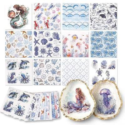 120pcs Coastal Napkins for Decoupage, 12 Designs, 5" x 5" 3-Ply Cocktail Napkins for DIY Crafts, Summer Beach and Nautical Ocean Party Decor