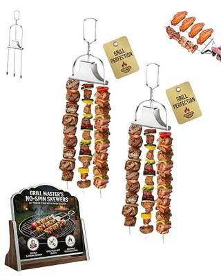 3 Prong Skewers for Grilling Kabob Grill Stainless Steel BBQ Outdoor Kebabs Metal Kabobs Shrimp Chicken Kebab Barbecue Skewer Rack 3 Way Sticks Anti Spin Kebobs Shish Beef Steak Meat (2)