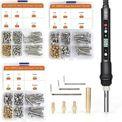 M3 M4 M5 Threaded Inserts Set, 530 Pcs Heat Set Bolts Nuts Insert Tip and 80W Digital Soldering Iron for 3D Printer Parts or Plastic Parts
