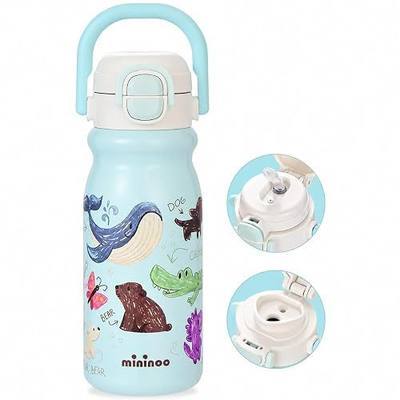 18oz Insulated Stainless Steel Kids Water Bottle for School, Animal | 2-in-1 Straw & Spout Lid, Leak-Proof, BPA-Free, for Girls & Boys, Blue