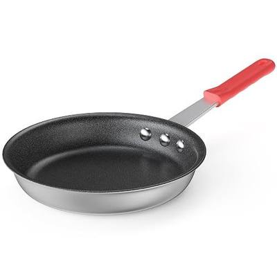 DUMOS 8 Inch Nonstick Frying Pan, Heavy-Gauge Aluminum Skillet with Ceramic Nonstick Coating, Stainless Steel Base & Handle, Omelet Pan for Induction, Electric, Gas, PFAS Free, Oven Safe, Red Handle