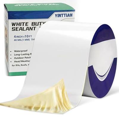 Waterproof White Butyl RV Roof Sealant Tape 4" x10', 40 mil Thick Patch | Reinforced Long-Lasting Repair Leaks, Heat/Weather Resistant for RVs, Roofs, Window, Boats, Vinyl Siding, Gutters, Walls