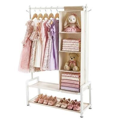CZWL&HG 51" Tall Toddler Dress Up Rack, Sturdy Metal Baby & Kids Clothes Rack with 2 Fabric Shelves & Hanging Organizer for Little Girls Dress Up Storage, Princess Room Bedroom Decor (Beige)
