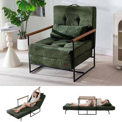MAXYOYO Chair Bed, Adjustable Sleeper Chair, Single Sofa Bed with Frame | 2-in-1 Folding Lounge Chair, Adjustable Backrest and Tufted Corded Upholstery for Living Rooms or Bedrooms, Dark Green