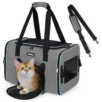 rabbitgoo Cat Carrier Soft with Safety Buckles, Sturdy Comfortable Pet Bag | Portable Travel Carrier for Car Vet Airline, Breathable for Kitten Small Medium Anxious Cat Up to 18lbs, Grey 17"Lx11"Wx11"H