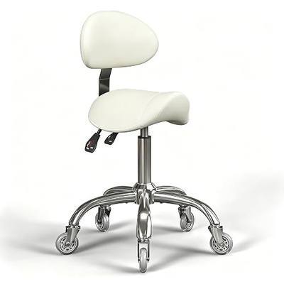 Saddle Stool with Back Support, 350LBS Ergonomic Rolling Chair, Beige | 350 LBS Load, Height Adjustable, 360° Swivel Casters, Ergonomic Backrest, Multi-Use for Salon, Tattoo, Spa, Dentist