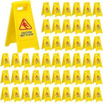 Relaxweex 48 Pcs Mini Wet Floor Sign Tiny Caution Sign Yellow Warning Traffic Kit Plastic Street No Parking Kit Safety Education Toy (Caution Wet Floor)