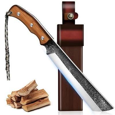 MDHAND Japanese Machete Knife, Heavy Duty High Carbon Steel Machete for Yard Work Cutting Trees, Ergonomic Full Tang Hardwood Handle & Wooden Sheath for Bushcraft, Camping, Hunting, Gift for Men Women