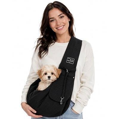 Dog Sling Carrier for Small Dogs, Puppies, Cats & Senior Dogs, Crossbody Pet Papoose Carrier Bag, Lightweight Breathable Hands Free Pet Carrier for Walks, Vet Visits, Travel & Daily Outings (Black)