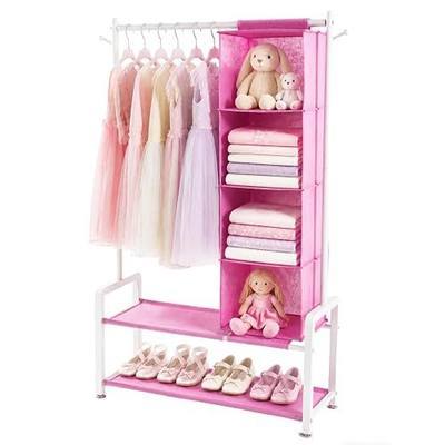 CZWL&HG 51" Tall Toddler Dress Up Rack, Sturdy Metal Baby & Kids Clothes Rack with 2 Fabric Shelves & Hanging Organizer for Little Girls Dress Up Storage, Princess Room Bedroom Decor (Pink)