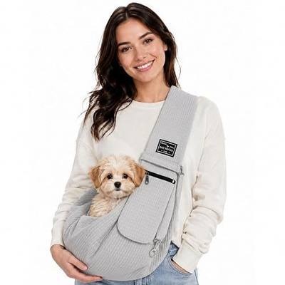 Dog Sling Carrier for Small Dogs, Puppies, Cats & Senior Dogs, Crossbody Pet Papoose Carrier Bag, Lightweight Breathable Hands Free Pet Carrier for Walks, Vet Visits, Travel & Daily Outings (Grey)