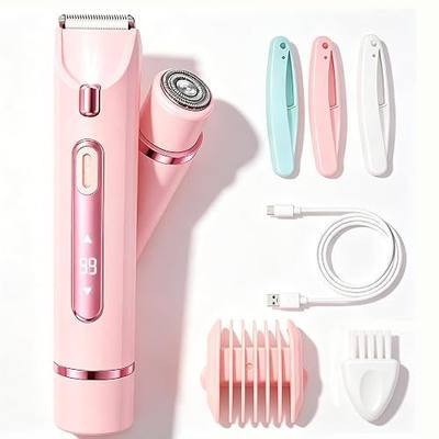 Bikini Trimmer for Women, Smooth Electric Razor with 3 Eyebrow Razors, Pink | 2-in-1 Body Grooming Set for Sensitive Skin, Suitable for Underarms, Pubic Hair, Legs, Arms and Face