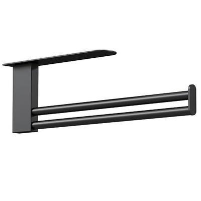 Jesginboo Under Cabinet Paper Towel Holder, Adhesive, Matte Black | No Drilling Hanging Paper Towel Rack for Kitchen Bathroom RV, Stainless Steel, Space Saving