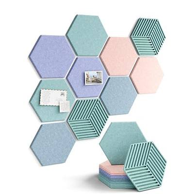 Fluxynara 10-Pack Hexagon Cork Board Alternative, Coastal Haze | Felt Bulletin Board with 50 Adhesive Tabs, Ideal for Vision Boards and Wall Decor in Homes, Offices, Classrooms, and Dorms