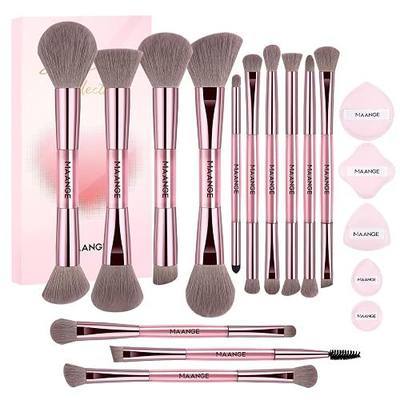 MAANGE 19 Pcs Makeup Brush Set Professional Double-Ended Makeup Brushes | Double-sided Synthetic Fiber Make Up brushes | For liquid/cream/powder | Foundation blending, contouring, eyeshadow | Pink