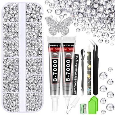 INSOIA Silver Bedazzling Kit, Rhinestone Craft Set with Flatback Gems | 6100 flatback resin rhinestones in 2mm-5mm sizes with B7000 glue and essential tools for DIY decoration