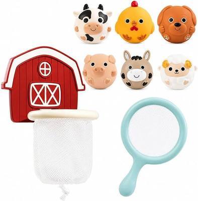 No-Hole Animal Bath Toys for Toddlers 1 2 3 Years Old | Farm Animal Bathtub Toys with Basketball Hoop & Catching Net, Baby Bath Toys, Toddler Pool Toys and Water Toys for Boys Girls