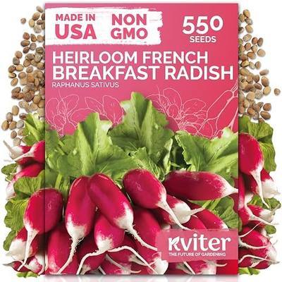 KVITER 550 French Breakfast Radish Seeds (Raphanus Sativus) - Non GMO Radish Seed Packets, Mild Flavor, Crisp Roots, Fast Harvest - Heirloom Vegetable Seeds for Outdoors, Ideal for Home Garden