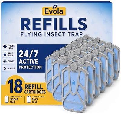 Evola 18 Pack Flying Insect Trap Refills - Sticky Cartridges Compatible with Zevo Indoor Light M364, M364A & MAX Bases - Fruit Fly, Gnat, Bug & Mosquito Catcher Replacements