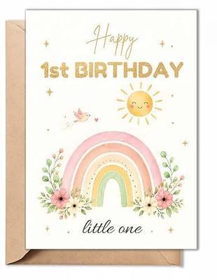 1st Birthday Card, Folded 5x7 Baby Birthday Card with Envelope | Perfect for baby boys, baby girls, grandchildren, nieces, nephews and family celebrations.