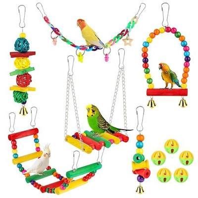 Bird Toys for Parakeets Bird Swings Hanging Standing Chewing Toy Hammock Climbing Ladder, Cage Colorful Toys Suitable for Budgerigar, Cockatiel, Conure, Finches, Mynah, Love Birds