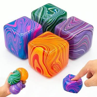 4 Pack Stress Cube Squishy Toys Bulk, 2 Inch High Density Cube Fidget Toys | for Kids Adults, Anxiety Relief Sensory Squeeze Toys for Birthday Gifts, Party Favors, Xmas Stocking Stuffers